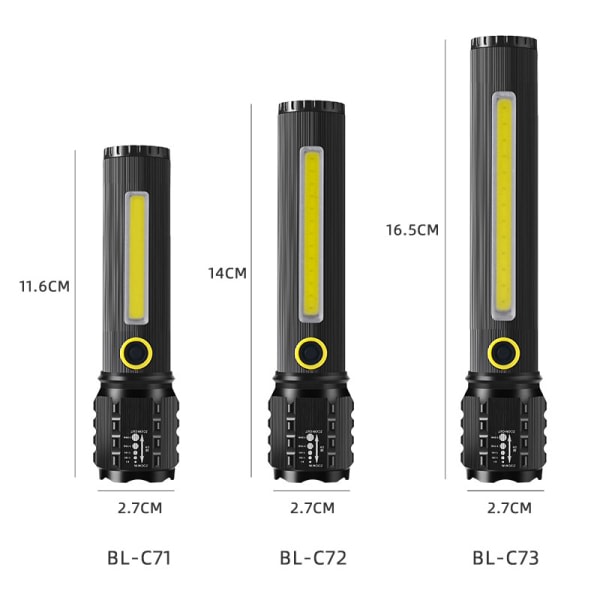 IC Ficklampa, starkt ljus ficklampa, vattentät ficklampa, USB-uppla C73-P50