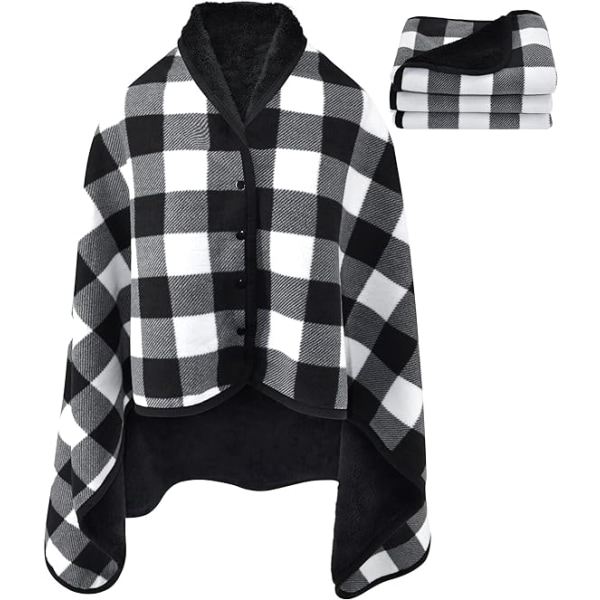 Svart Fleece Poncho Dame Vinter Varm Vinter Cape med Knapper T
