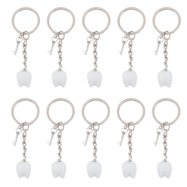 10 stk Håndtaske Nøglering Dekorativ Nøglering Tand Nøglering Hængende Nøglering Charms Hængende Nøgleringe Resin Nøglering (1,5x1,5cm, Hvid) IC