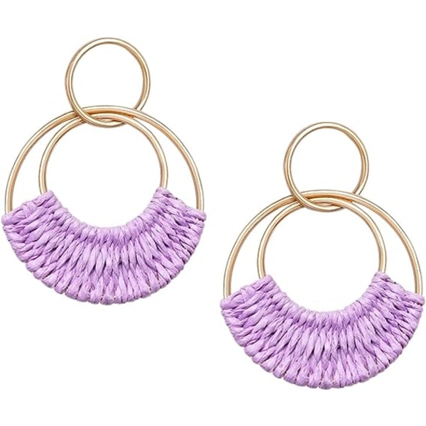 IC Raffia Hoop Ørepynt for Kvinner og Jenter - Morsomme Boho Sommerstrand Ørepynt - Lettvekt Håndlagde Halmflett Rotting Dangle Ørepynt - Statement