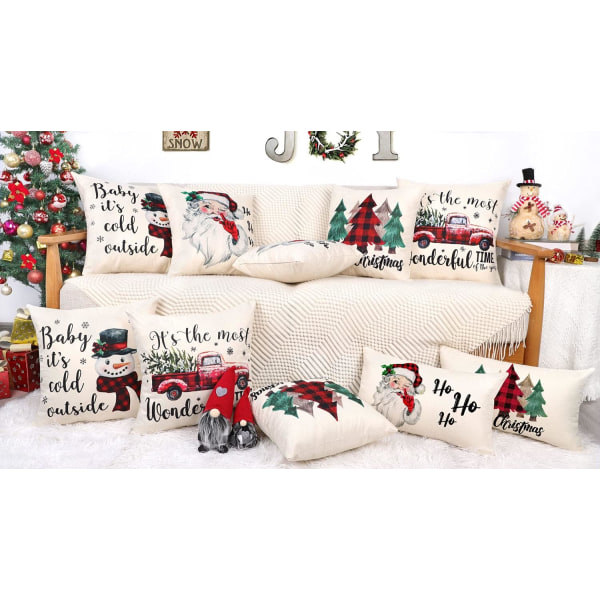 Juleputetrekk 16x16 Sett med 4 Farmhouse Juledekor Rød Svart Buffelskinn Vinter Feriedekorasjon Trekk for Hjemmesofa