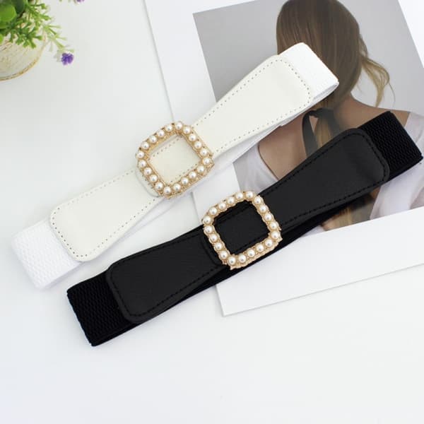 IC Mode Elastisk Midjebånd Bred Midje Stretchbelte for Kvinner Dre Svart