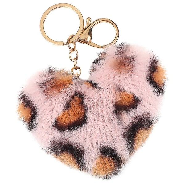Bilnøglering Plys Nøglering Leopard Print Nøglering Plys Hjerte Nøglering Tegnebog Hængende Vedhæng (11X6cm) IC