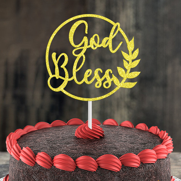 IC God Bless Cross Cake Charm Topper Festdekorationer Glitter Ble 03