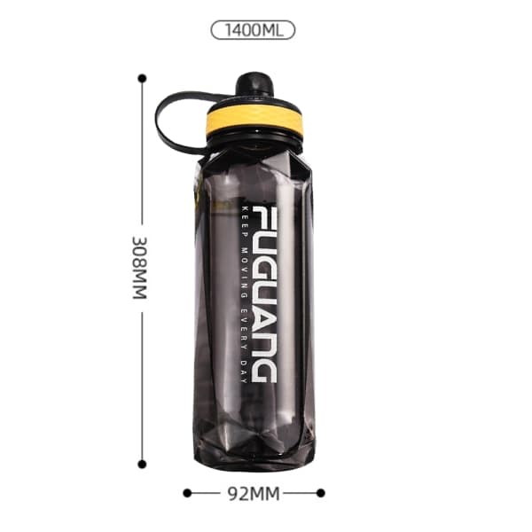 IC Vandflaske med sugerør & tidsmarkør - Lækagesikker fliptop 1400ML sort