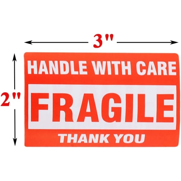 IG 2000 Fragile Stickers 4 Ruller 2\" x 3\" Fragile - Håndtag med 2 Ruller