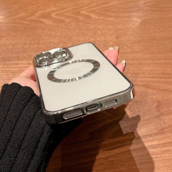 IC för iPhone 13 Pro Max Skal Magnetiskt Transparent med Kameraskydd Fullt Skydd MagSafe Elektropläterad Silikon 6,7 tum - Silver