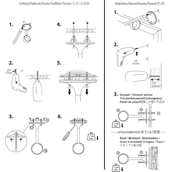 Gardinstång Takfäste, 2-pack, 2,5 cm, 1-pack, Svart