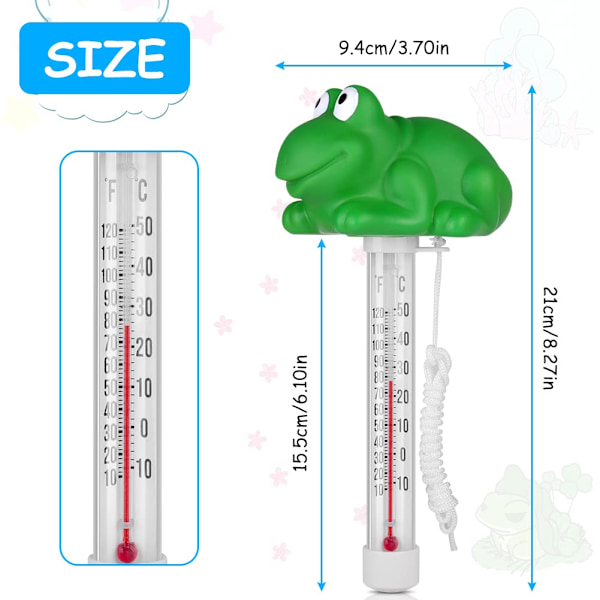 Flydende pooltermometer, pooltermometer, flydende termometer med snor, pooltermometer til udendørs/indendørs spabade, pools, badekar, akvarier, frø Frog