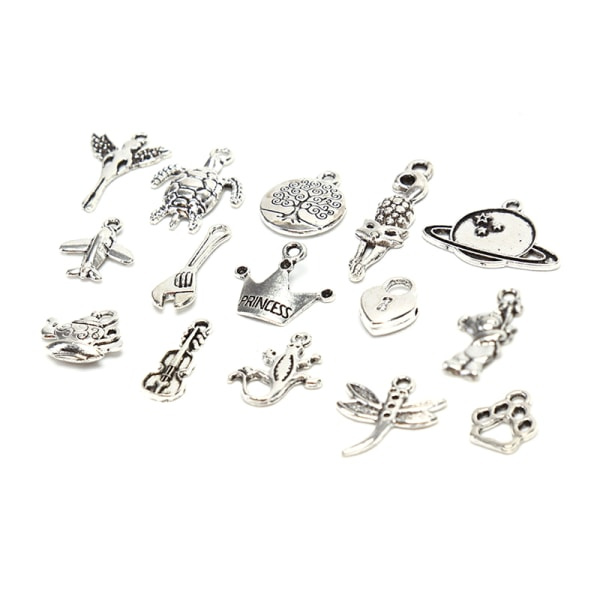 100 st/ set Vintage legering mix djur berlocker hängsmycken Silver
