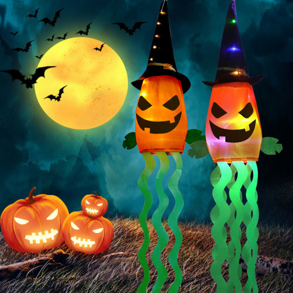 IC Halloween Skelet Vindsok Flag Lysende Menneskeligt Skelet Hængende A5