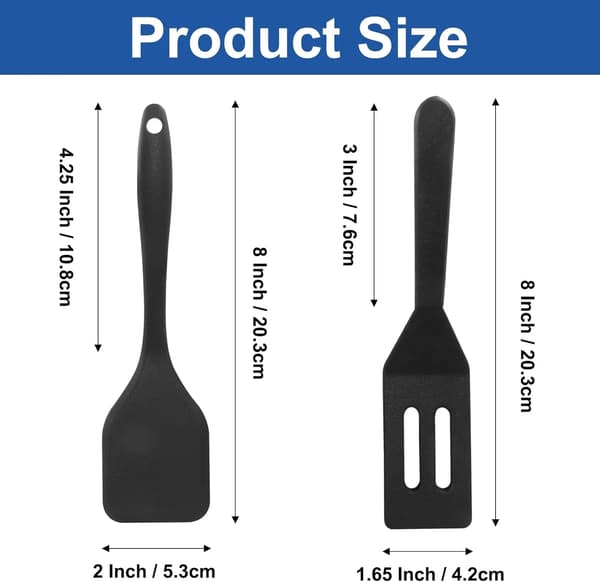 4-delt mini silikonspatelsett, fleksibel non-stick slisset serveringsspatel for brownies, småkaker, egg, baking og matlaging Black
