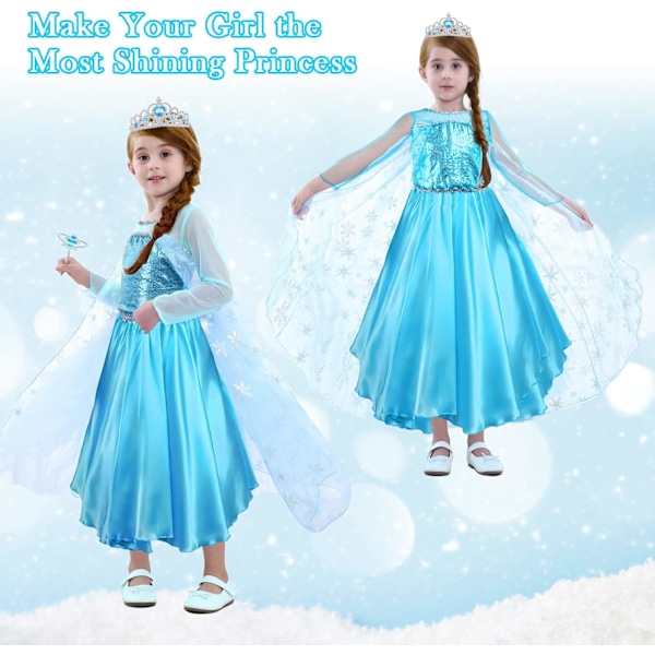 ELSA-asu Tytöille 9 osainen setti ELSA-mekko lapsille kruunun tiara-hanskojen ja taikakepin kanssa jouluun naamiaisiin karnevaaliin halloweeniin syntymäpäiväjuhliin 110 cm