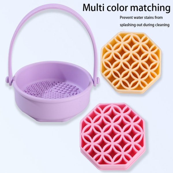Silikon sminkborste rengøringsværktøj svamppuff tvättkorg Purple Combination