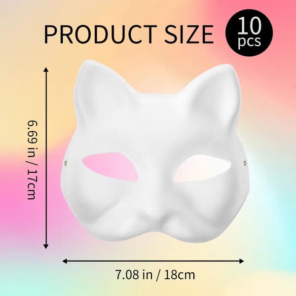 10-pack kattmasker, DIY-pappersmasker för Halloween-cosplay, maskeradfester och gruppevenemang, vit