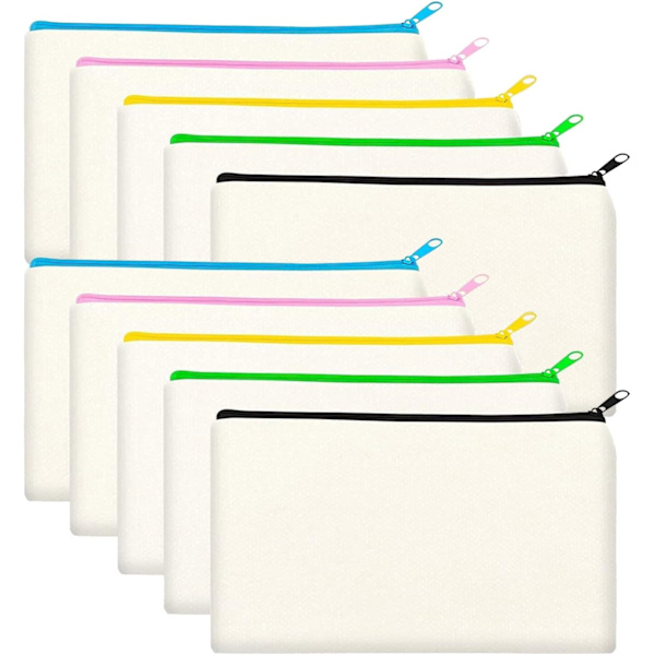 10 stk. Canvas Maleri tasker Rejse Toilettaske Lynlås Kosmetik tasker Brudepiger Gave Kosmetik taske Stof Blyant taske Canvas Makeup taske Lille Beige chain 5cm (Set of 8)