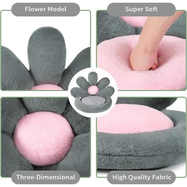 IC Blomformad Sittdyna Bekväm Kawaii Gaming Stolsdyna 19 tum (Ca 48,3 cm) Kontorsgolvkudde för inredning i sovrummet Grå