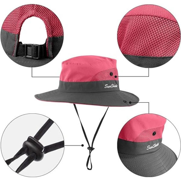 IC UV-skyddande solhatt för barn med hästsvanshål UPF 52 Bucket Cap för flickor Sommar Strand & Fiske