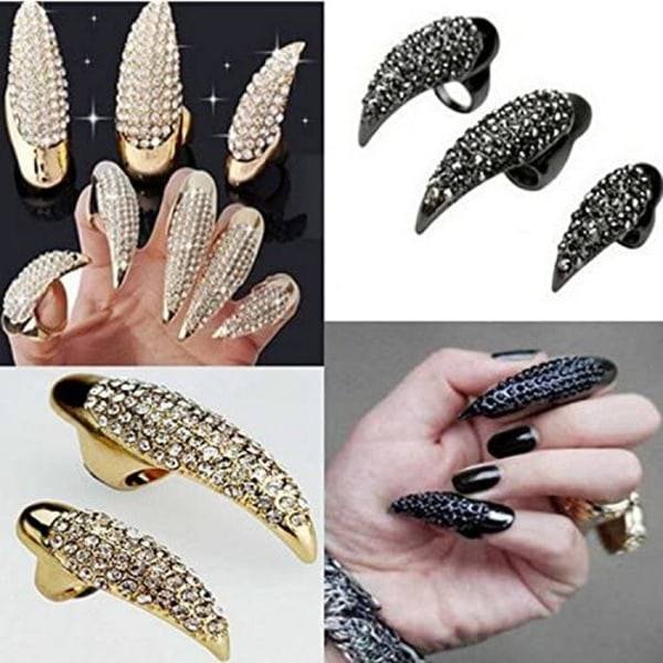 IG 10 stk Kostymklor Falske Negle Ring Sæt, Gothic Punk 3 Størrelser Sort