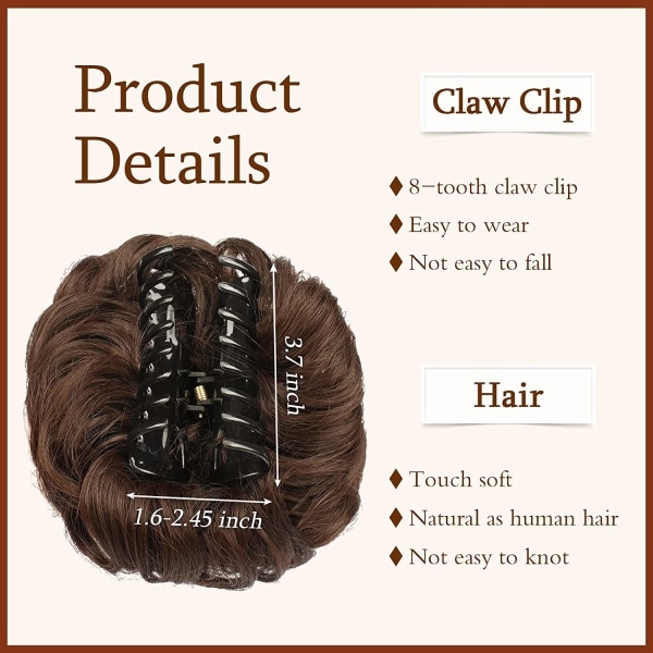 Claw Clip Messy Bull Hair Piece för kvinnor, grått och vitt