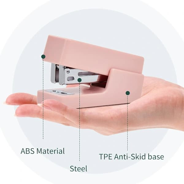 Mini Stapler, 20 Sheet Office Stapler with 1 Box of Standard Staples, Pink A A A