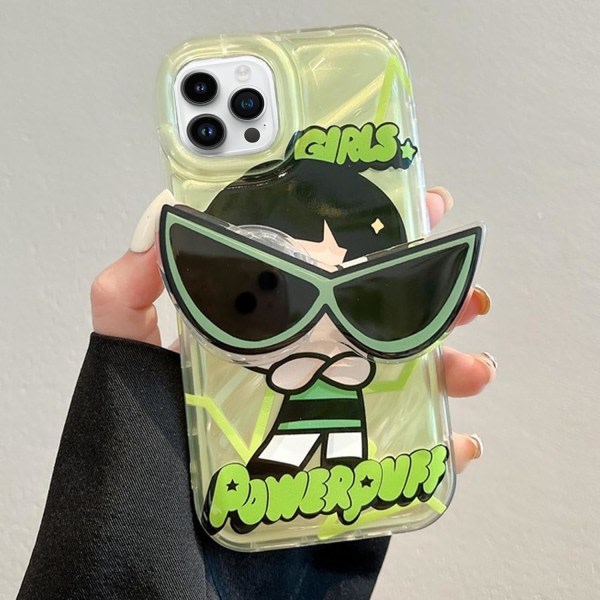 IC iPhone 14 Söt Kawaii Cartoon Case Cool Solglasögon Form Stativ Fingergrepp Hållare Design för Kvinnor (Grön)