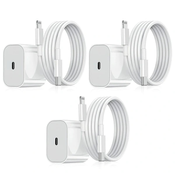 3-pack - iPhone Charger - Fast Charger - Adapter + 2m Cable 20W Lightning White 3-pack iPhone (NT) 3-Pack Lightning 3-Pack Lightning 3-Pack Lightning