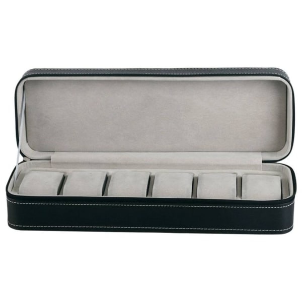 IC 6 Fack Klockbox med Dragkedja Organizer Läder Smycken Klockbox