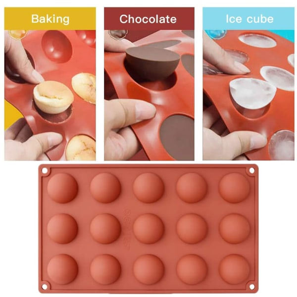IC 15-Huls Halvkugleform, 3-pak form til at lave chokolade, kage, gelé, kuppelmousse