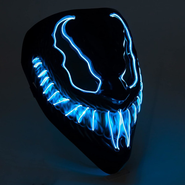 Coselena LED Halloween-maske med 3 lysindstillinger | Demon ansigtsmasker | Halloween kostume skræmmende maske Blå