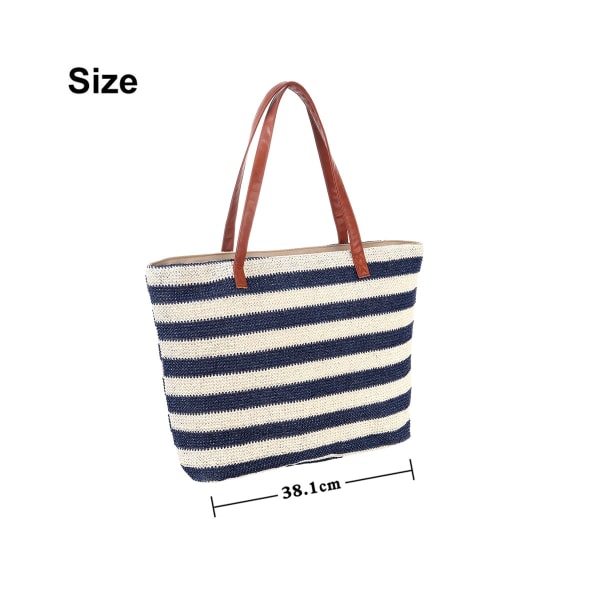 IG Genua randiga och sydda stråväskor med stranddragkedjor, blå