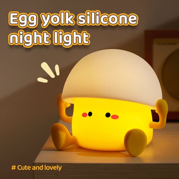 Æggeblomme natlampe til børn, blød silikone touch-dæmpbar lampe, 30 min. timer, USB-genopladelig trådløs, varm hvid til børneværelset