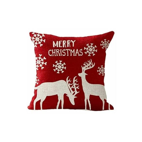 IC Kuddfodral Merry Christmas Set med 4 Bomull och Linne Case Vinter Xmas Älg Slott Snögubbe 45 x 45 cm