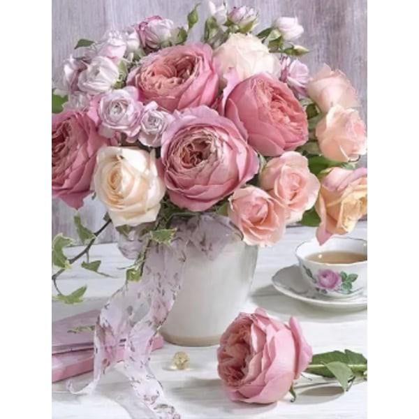 IC 5d diamantmaleri Utrikeshandelsväxter, blommor, pionblommor, DIY Fuld Diamant Rubiks kub rund diamant