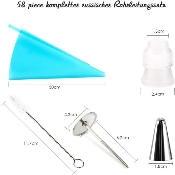 Set med 58 bakverkstips i rustfritt stål med 48 tips for kake