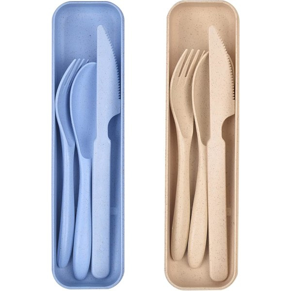Besticksset med fodral, set med 2 återanvändbara plastbestick