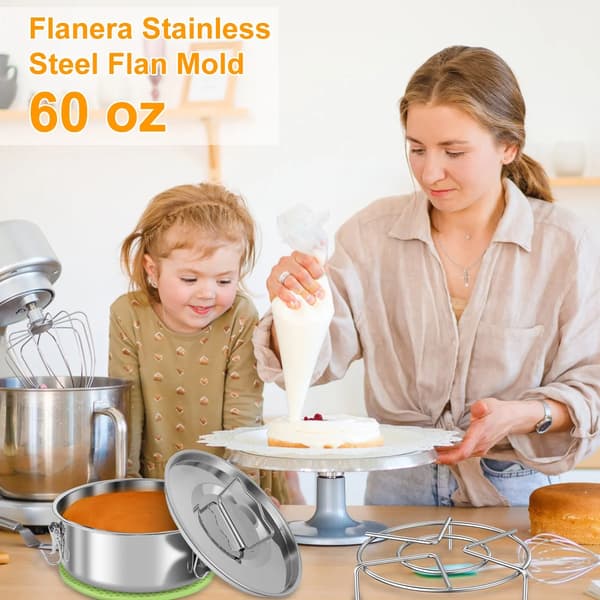 Flanform i rustfrit stål med låg, dampstativ og isolerende måtte til 1,5 Qt Instant Pot Cheesecake Pudding Maker, sølv