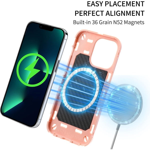 IC-fodral Designat för iPhone 13 Pro Max Fodral 6,7 tum Kompatibelt med MagSafe, Militärt skydd för hela kroppen Robust kraftigt fodral (rosa)
