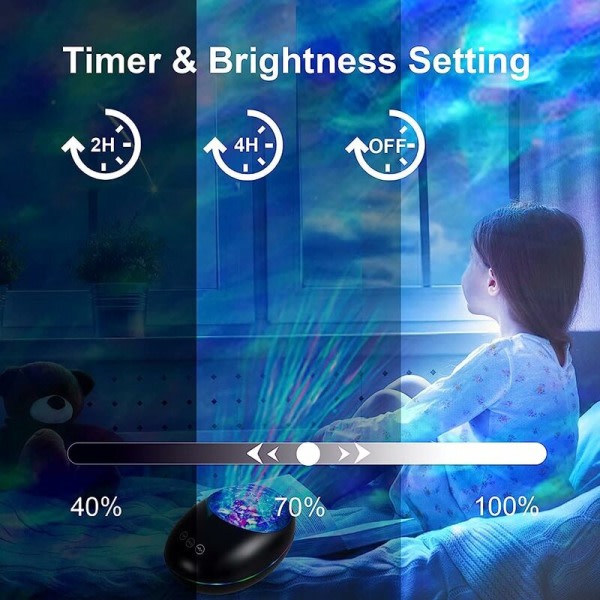 IC Projektor nattlampa med fjärrkontroll och timer, USB laddningsbar, Bluetooth projektorlampa med 8 färglägen och 8 naturmelodier för barn