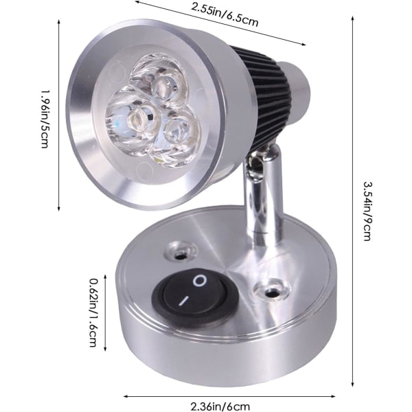IC 2 stk 12V LED-leselys, 3W kuleformet leselys