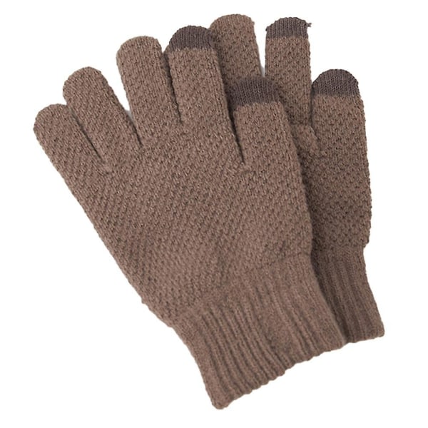 IC Vinter Pekskjermhansker Varme Ullfôrede Strikkhansker Elastiske Mansjetter (Khaki)