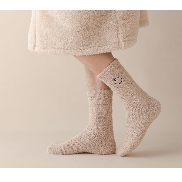 IC Coral Fleece tykke termiske sokker, smilende ansigt termiske sokker
