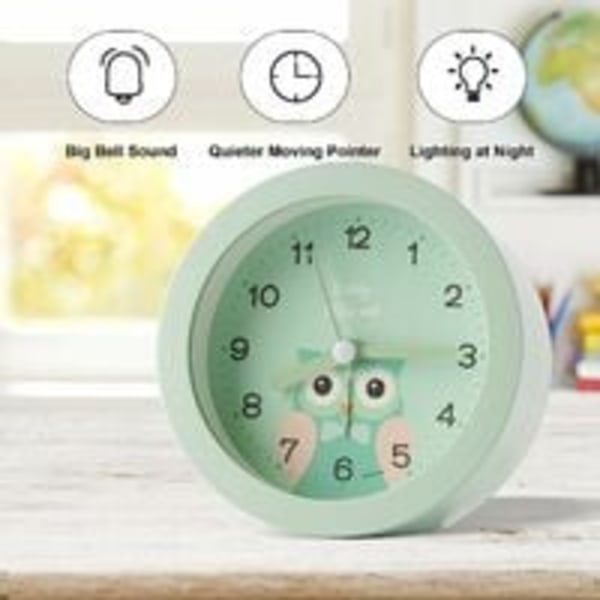 IC Barnväckarklocka, Triumph icke-tickande väckarklocka med nattljus Bärbar batteridreven reseväckarklocka Sovrumsväckarklocka（grøn）
