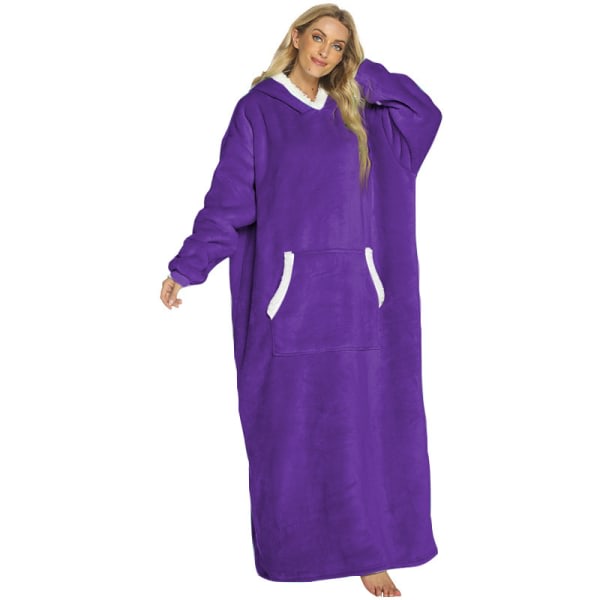 Bärbar filt-huvtröja, lång sherpa-fleece-huvfilt för vuxna Purple 120cm