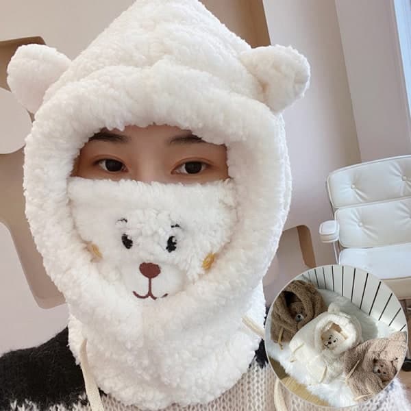 IC e Bear Ears Varm Mössa Vindtät Halsduk Huva Student Plus Cash Vit One Size