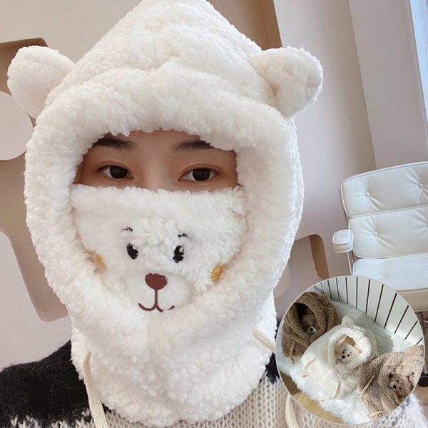 IC e Bear Ears Varmt Hætte Vindtæt Halsvarmer Cap Student Plus Cash hvid one size