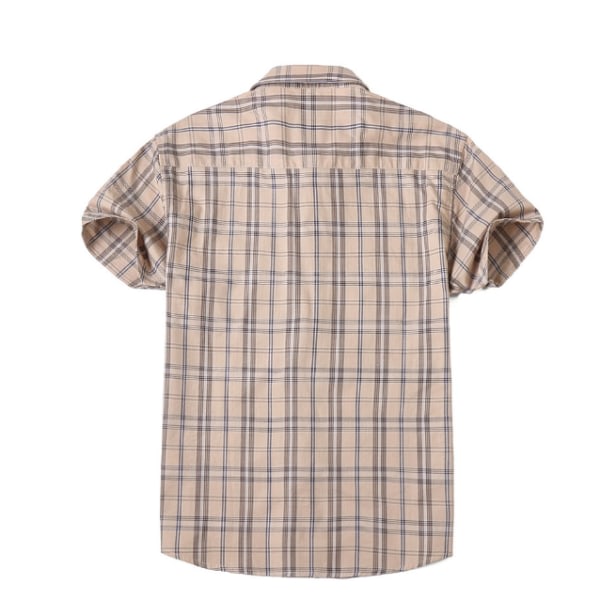 Slim-Fit kortärmad skjorta för män, normaali passform klassinen rutig skjorta Khaki L