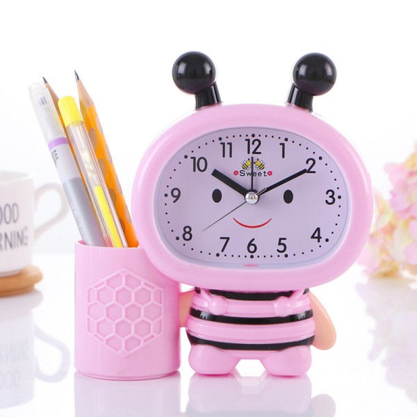 IC Bee Pencil Liten väckarklocka Student vid sängen Väckarklocka Kreativ presentväckarklocka för barn pink