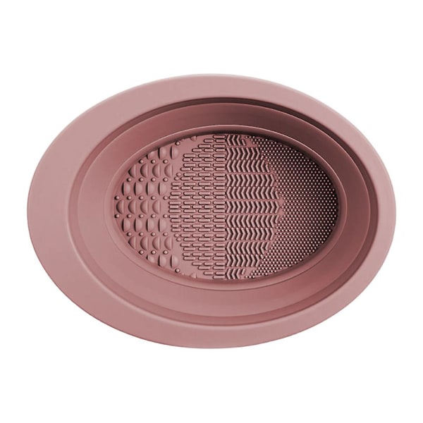 IC Vikbar Makeupbørste Rengjøringsmatte Silikon Bærbar Makeupbørste Skål Makeup Tilbehør for Reise Rosa