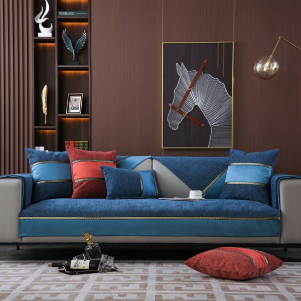 IC Halkfri soffdyna i farveblok i moderne minimalistisk stil Mörkblå 70*180cm